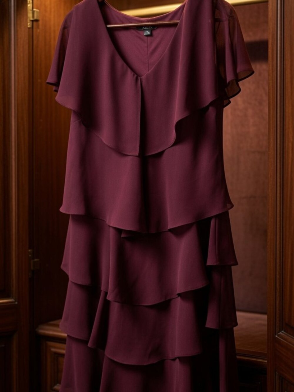 NY tiered plum wine dress